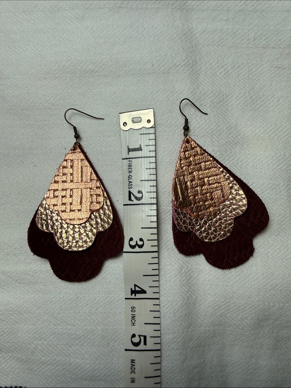 Layered Leather Earrings in Rose Gold, Gold, and Burgundy-Handmade in the USA